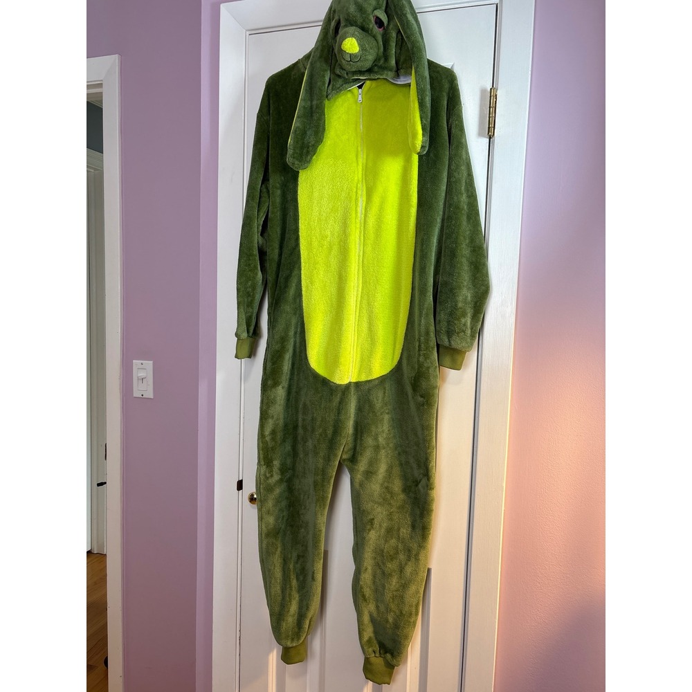 Green Bunny Kigurumi Plush Costume Loungewear Small Floppy Ears Pocket